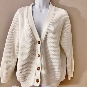 Quince Women's Organic Cotton Ivory Cardigan Boyfriend Sweater Size Med Chunky
